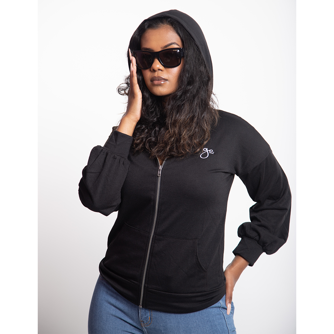 Zip Hoodie with Lace Up Back