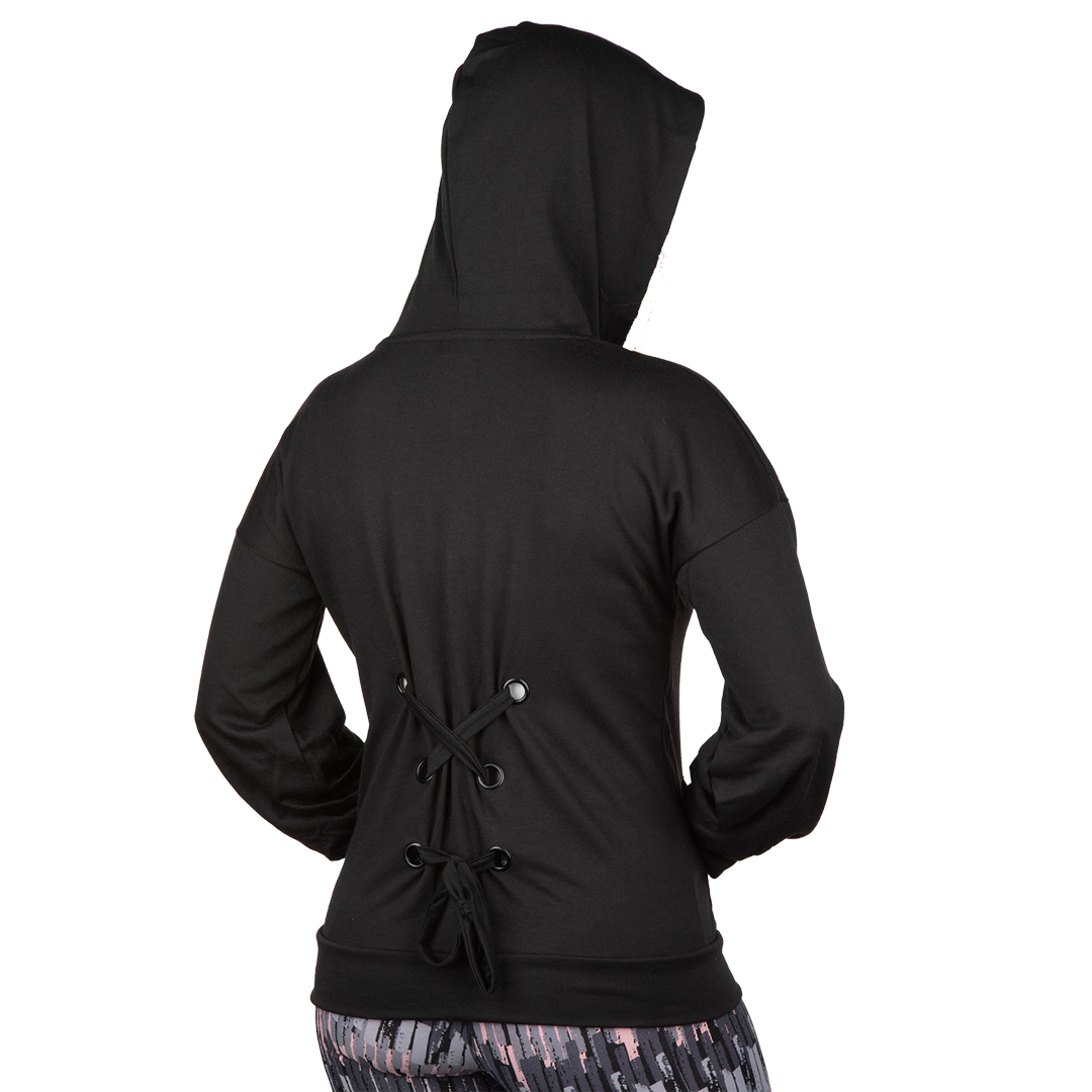 Zip Hoodie with Lace Up Back