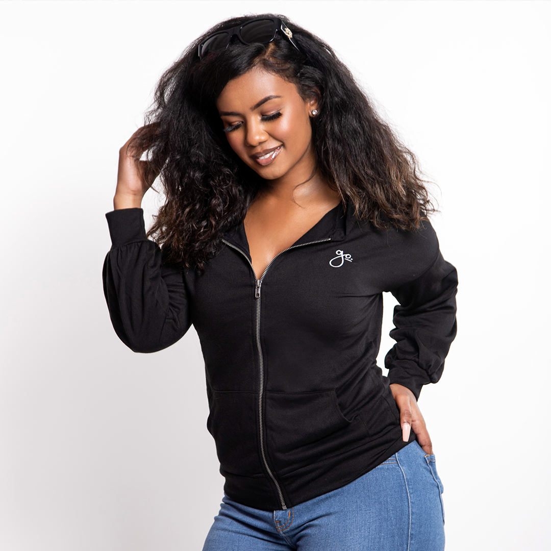 Zip Hoodie with Lace Up Back